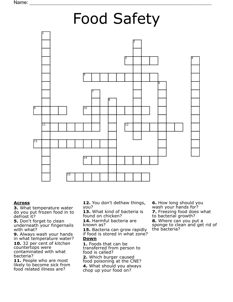 Food Safety Crossword
