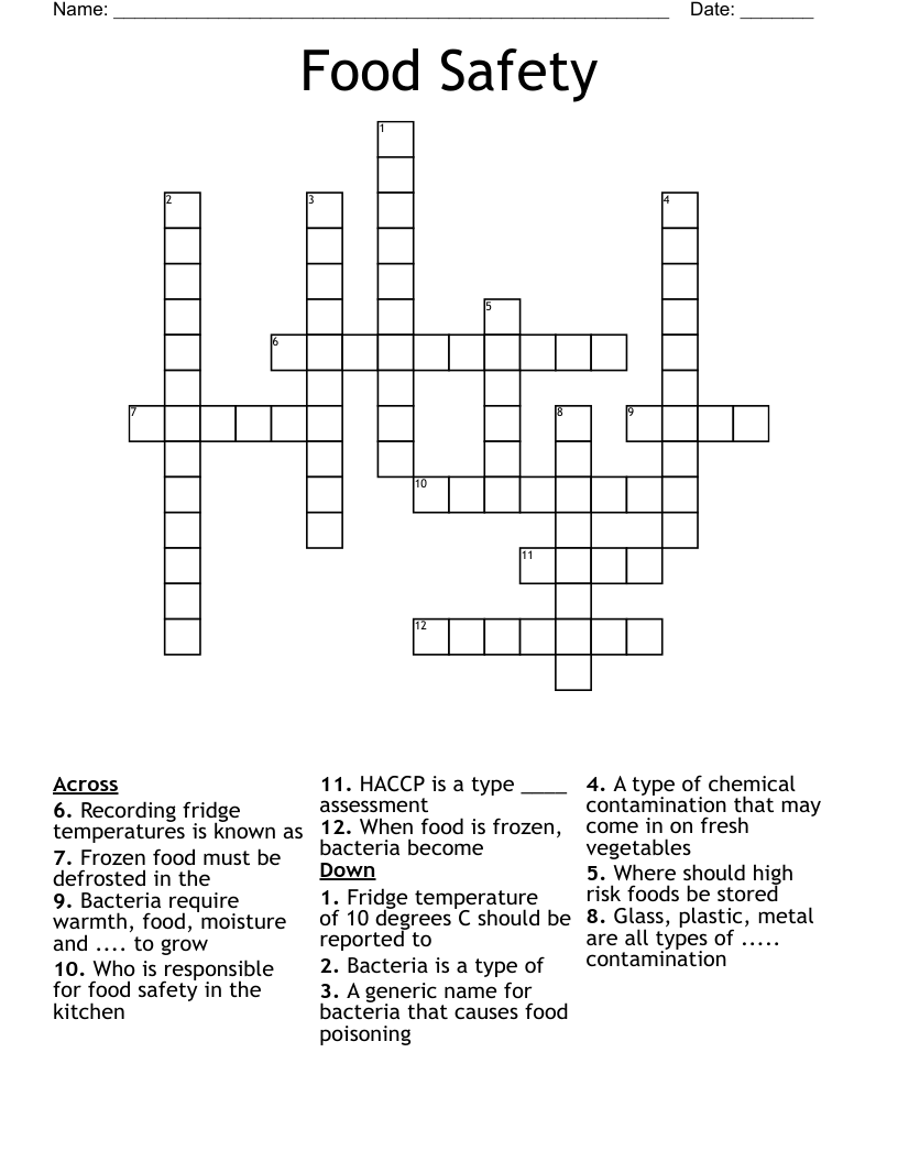 Food Safety Crossword