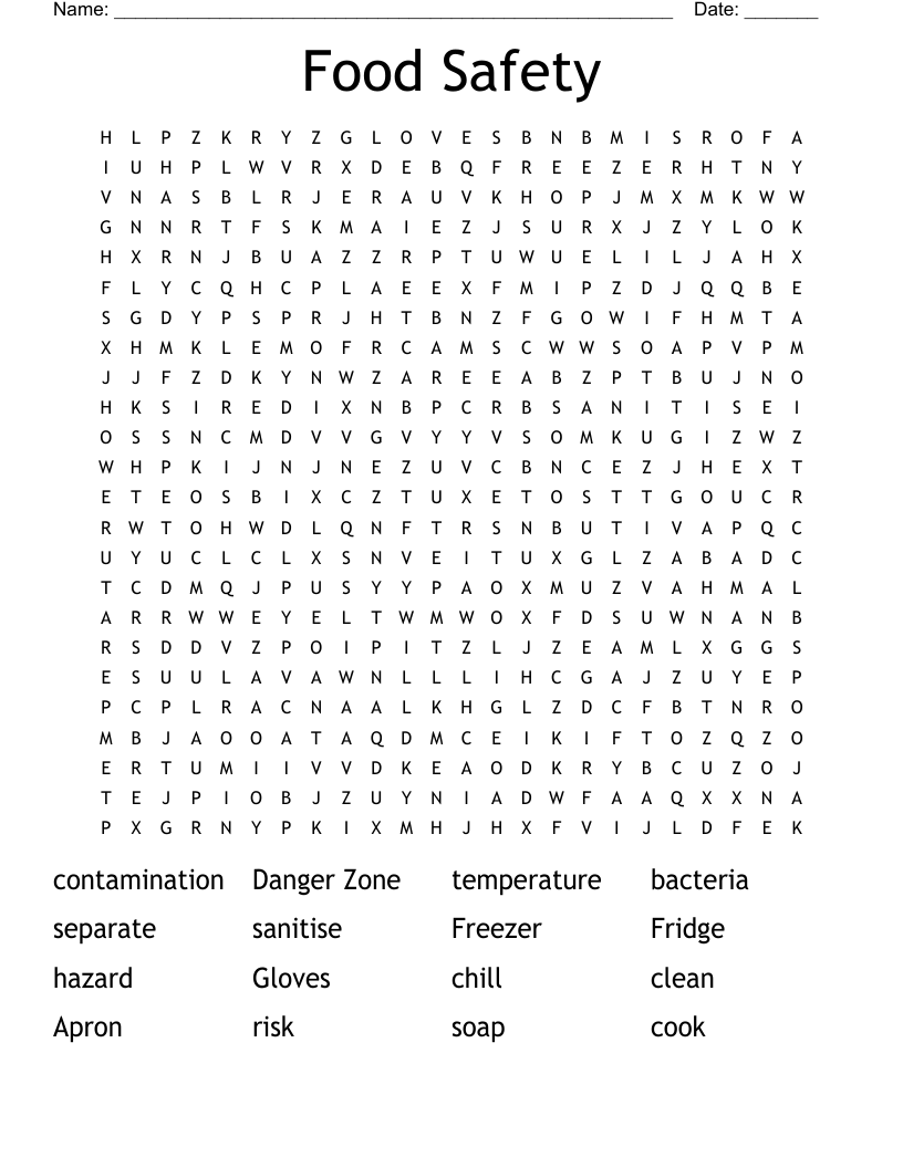 Food Safety Word Search