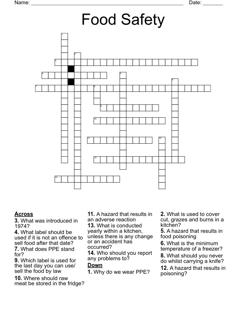 Food Safety Crossword