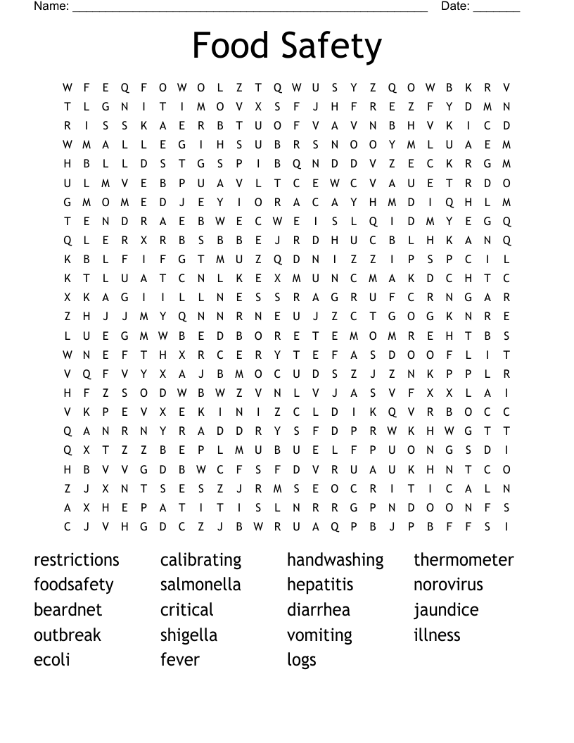 Food Safety Word Search
