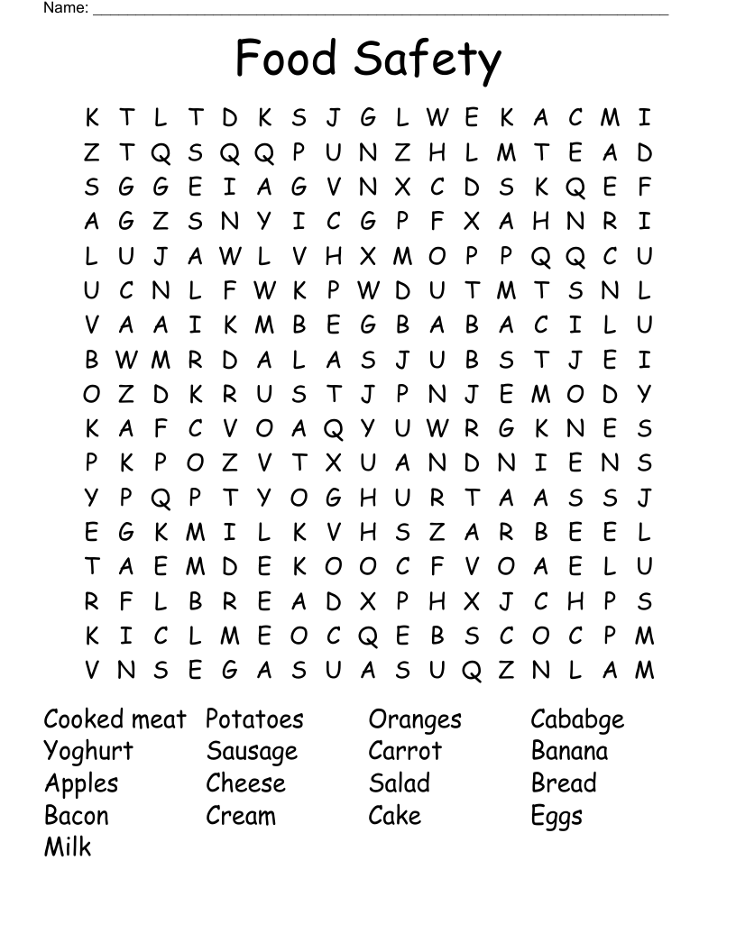 Food Safety Word Search