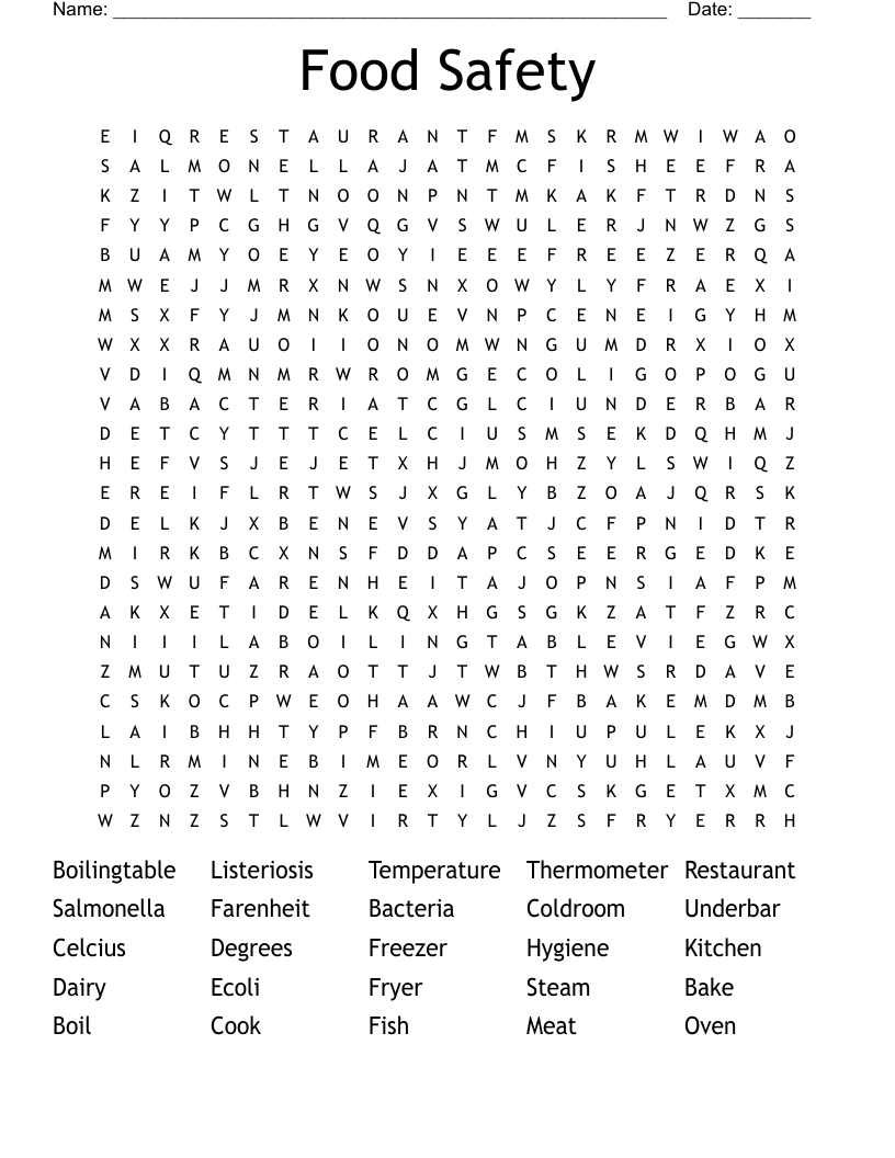 Food Safety Word Search