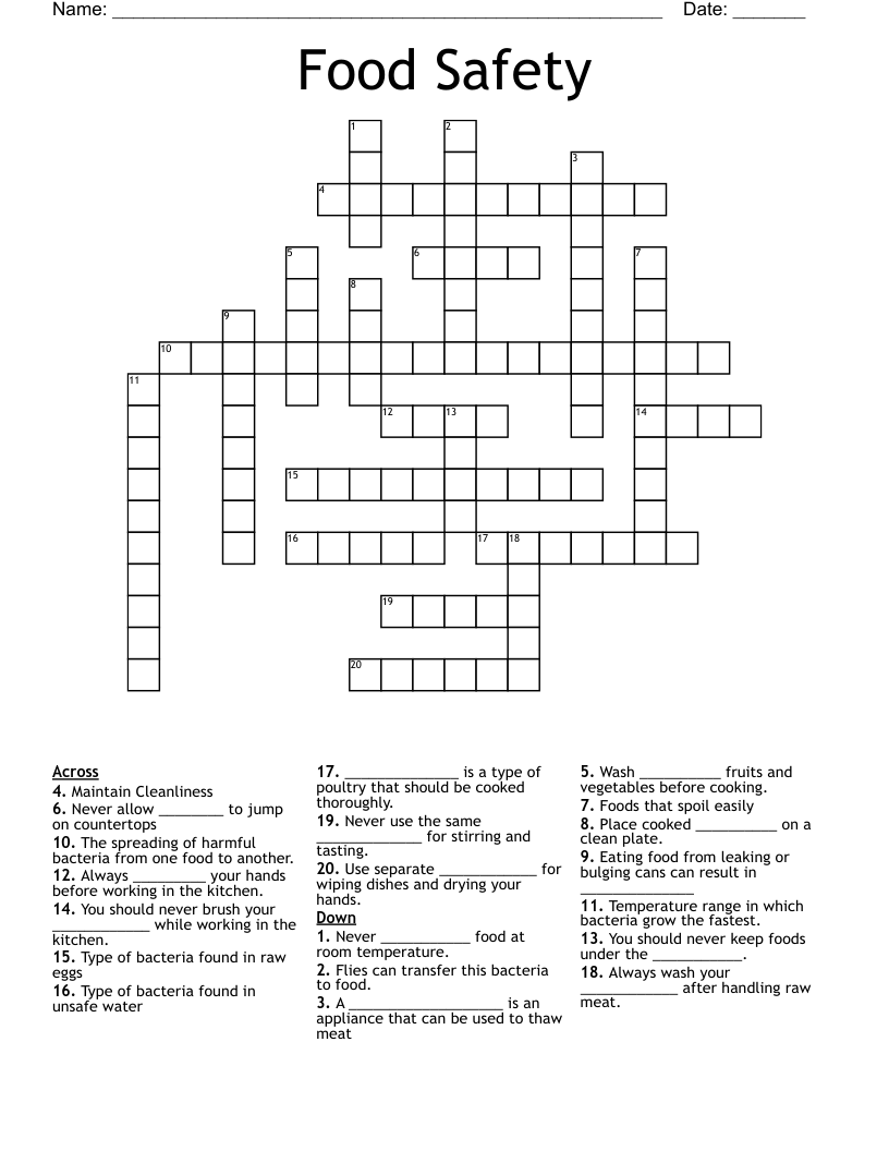 Food Safety Crossword