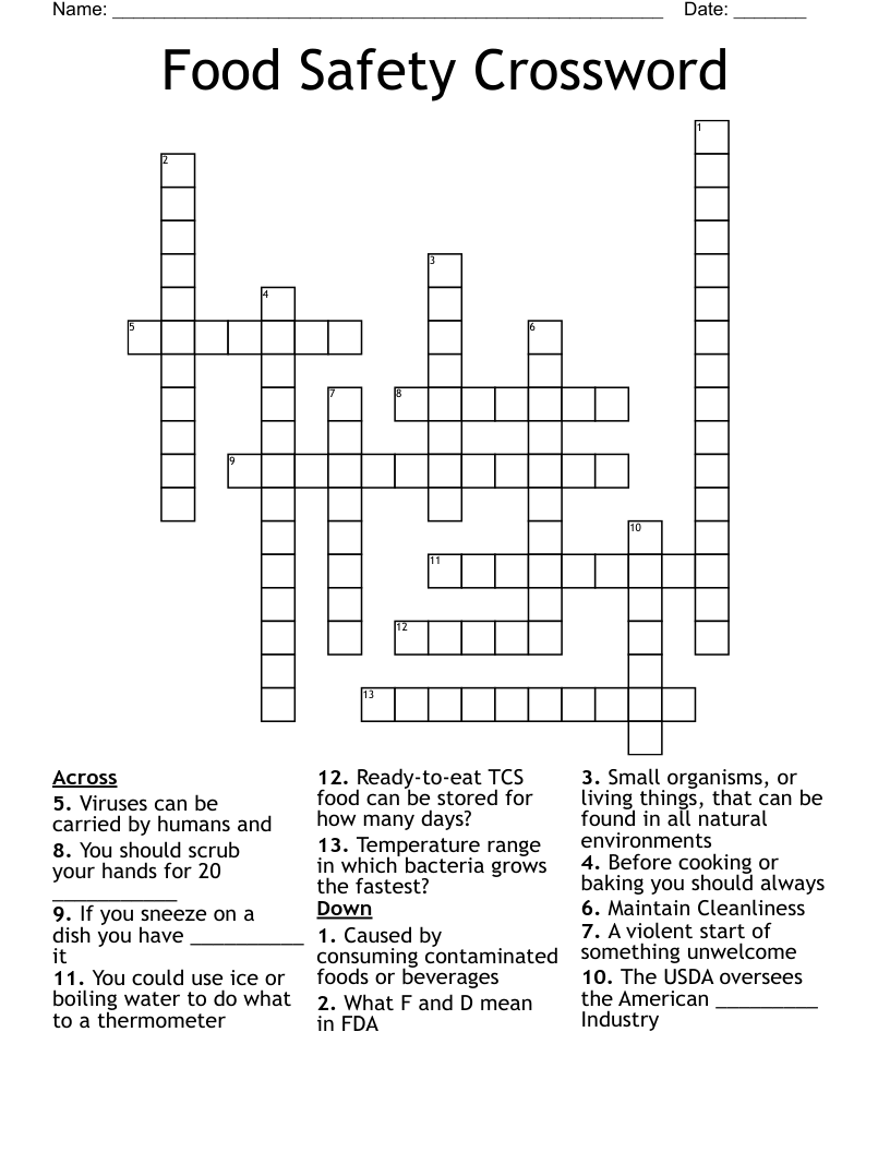 Food Safety Crossword