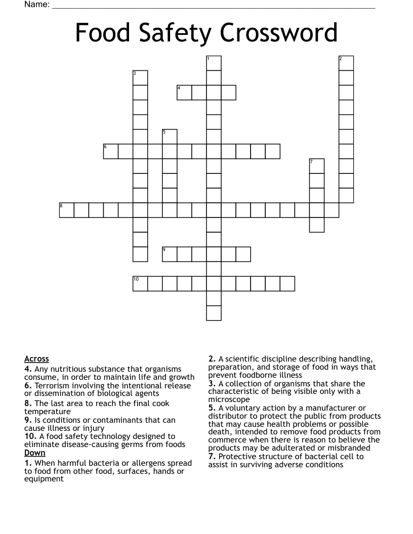 Food Safety Crossword