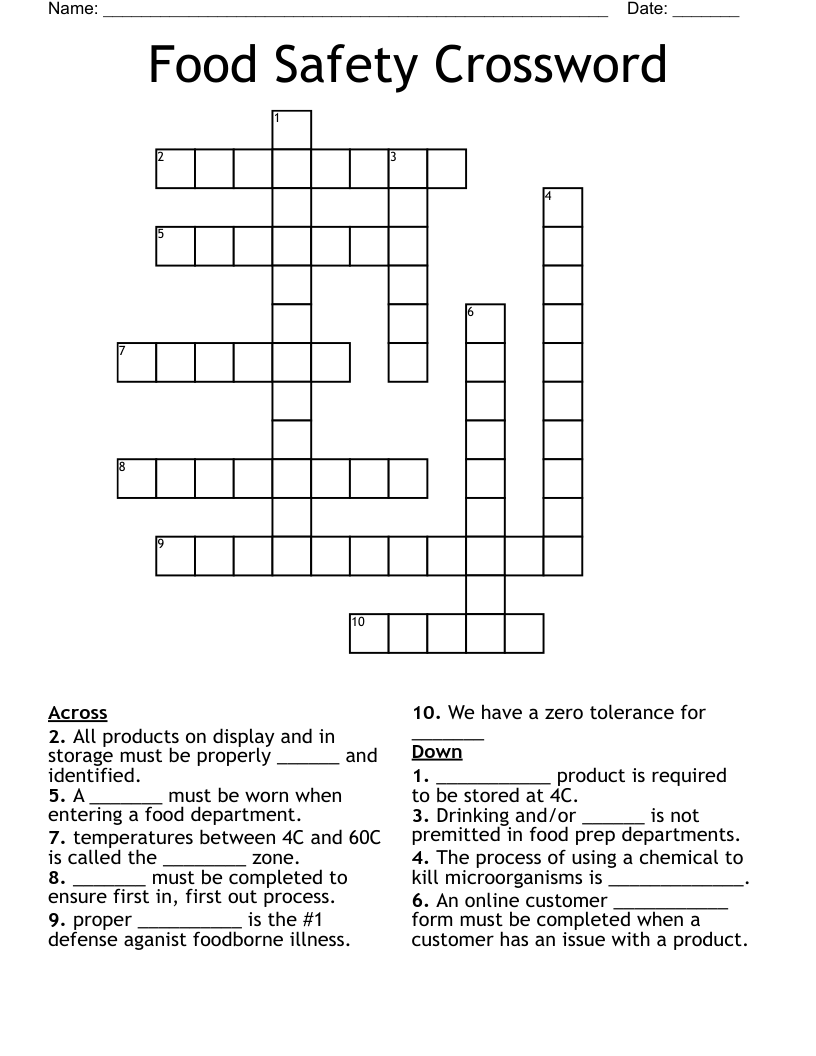 Food Safety Crossword