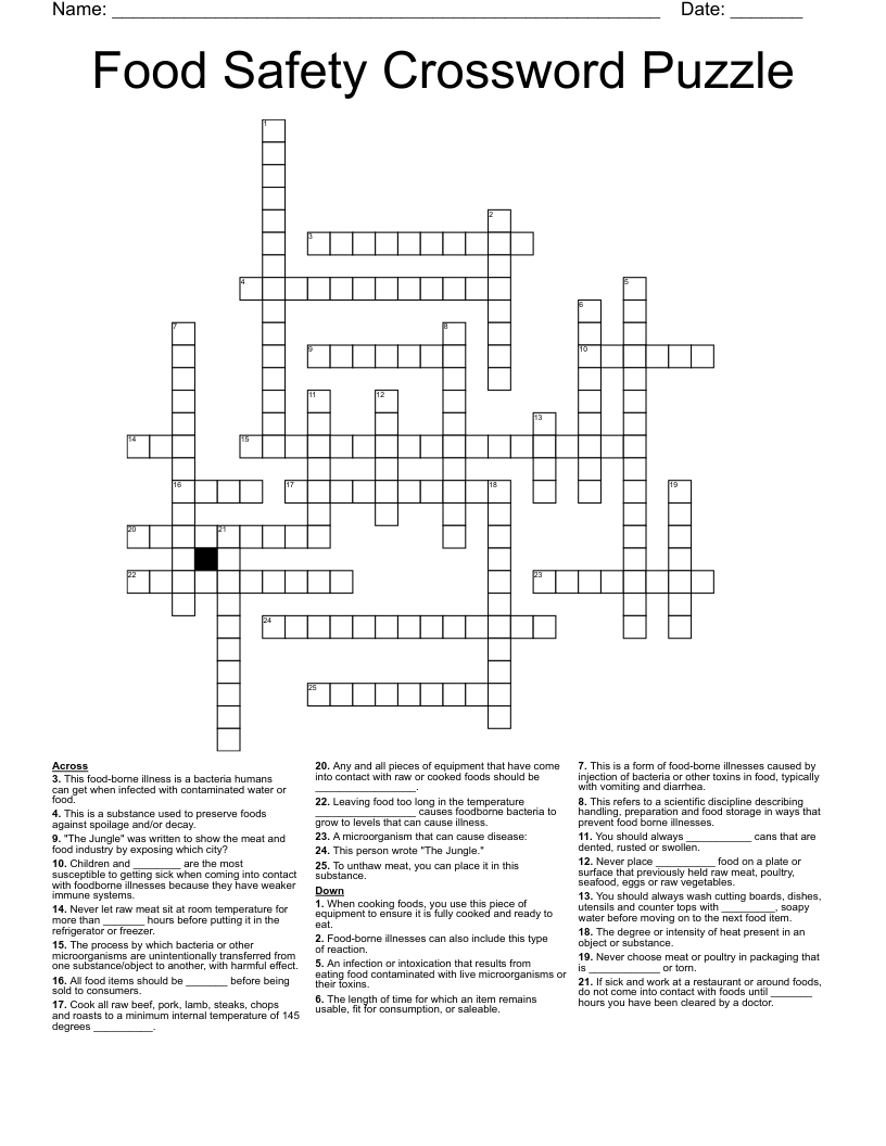 Food Safety Crossword Puzzle