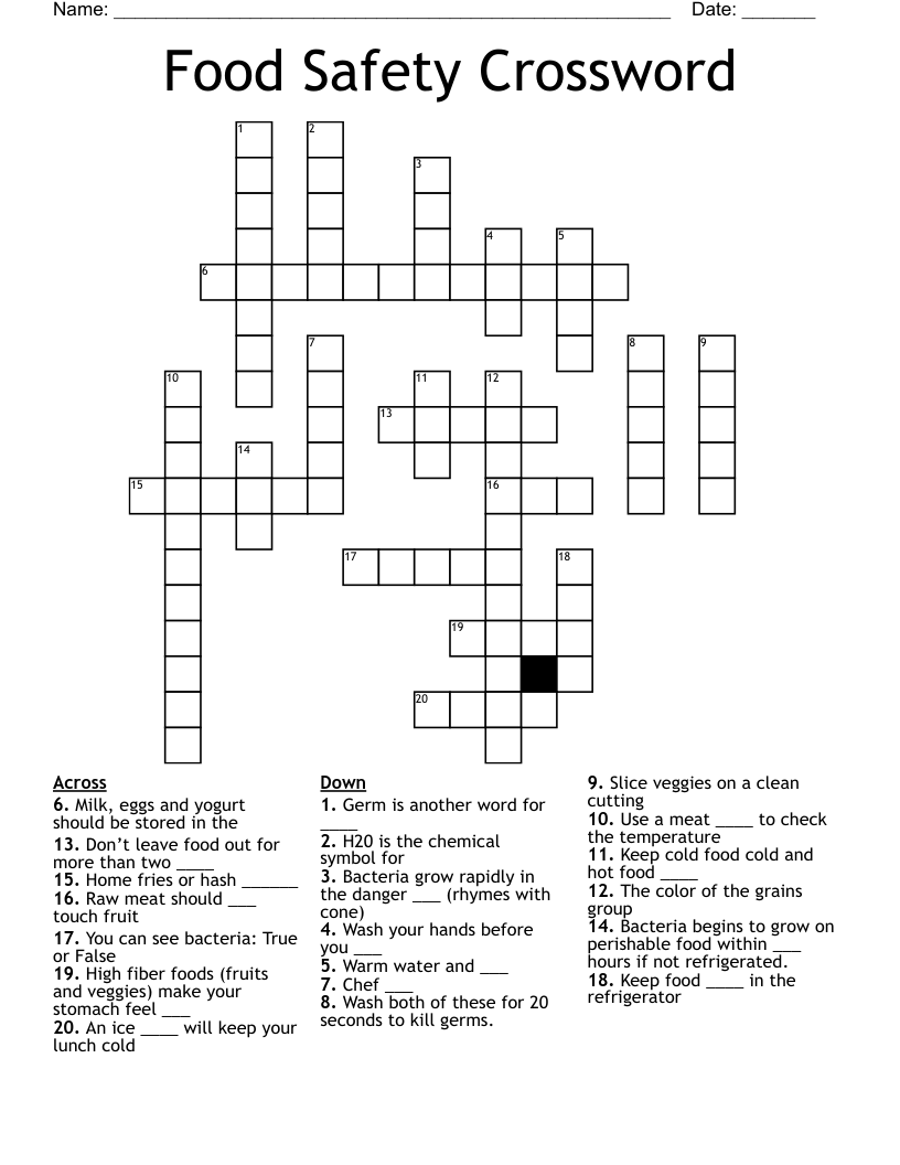 Food Safety Crossword 