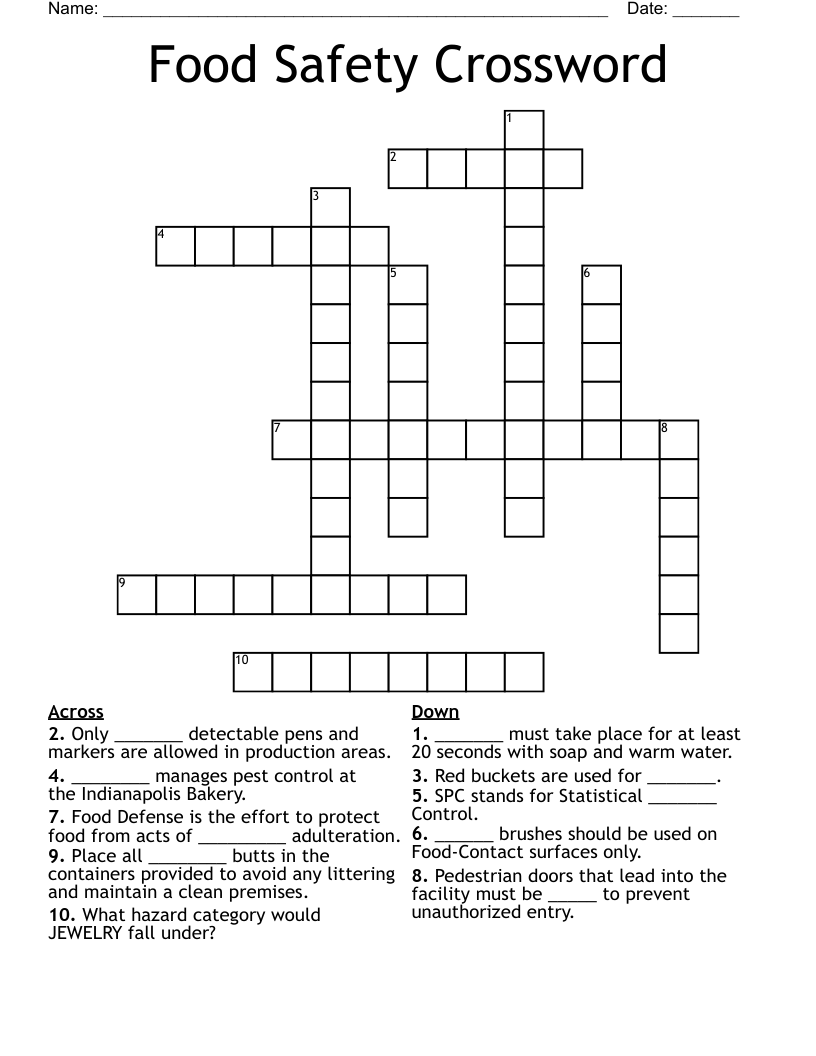 Food Safety Crossword 