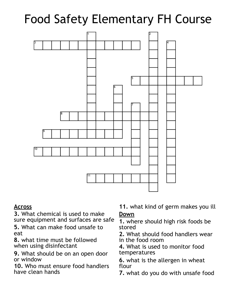 Food Safety Elementary FH Course Crossword