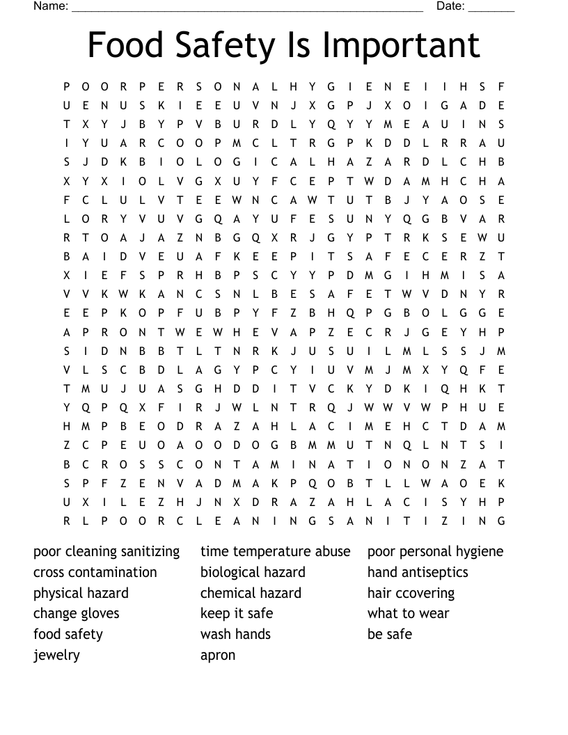 Food Safety Is Important Word Search