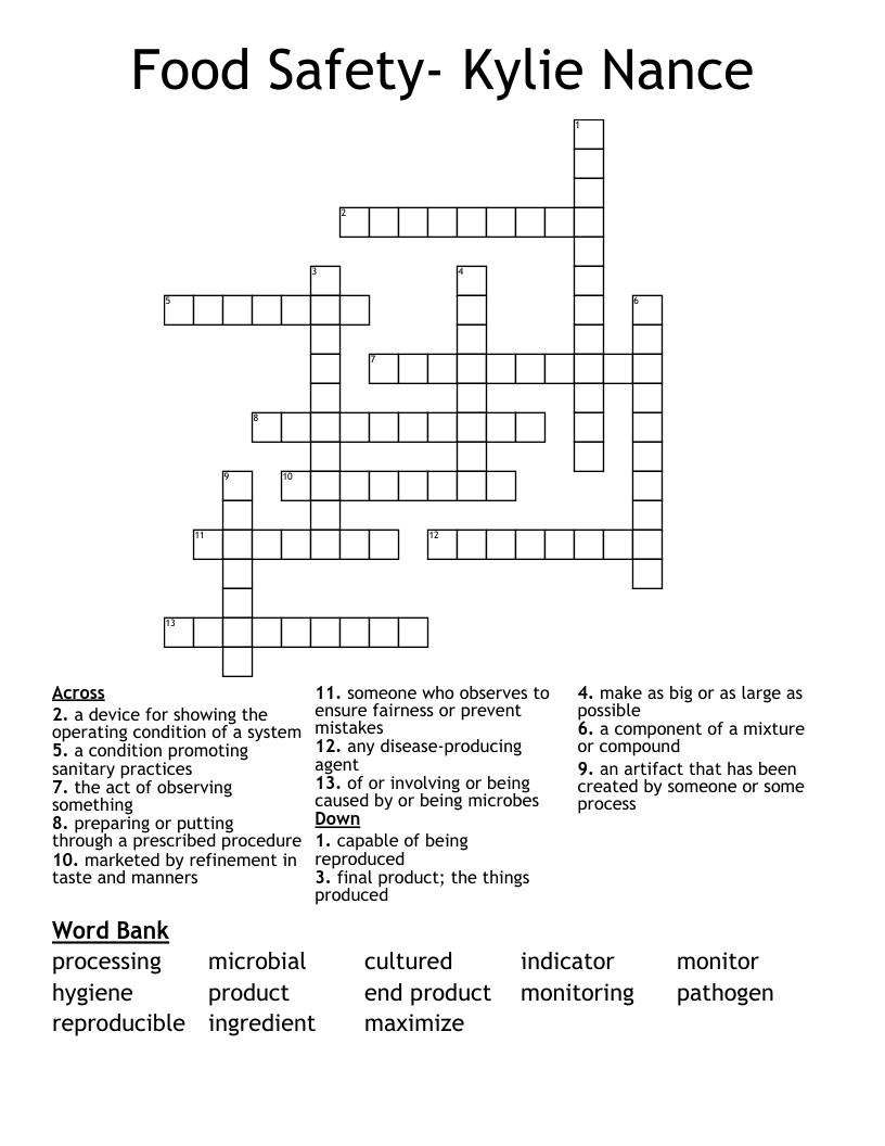 Food Safety- Kylie Nance Crossword