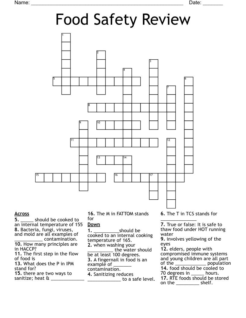 Food Safety Review  Crossword