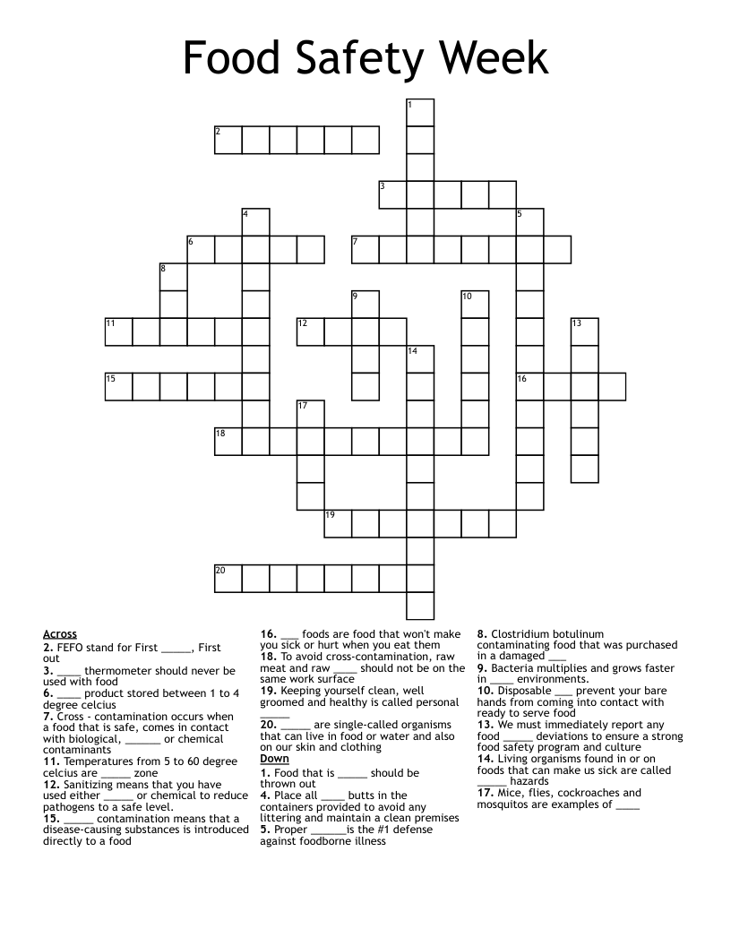 Food Safety Week Crossword