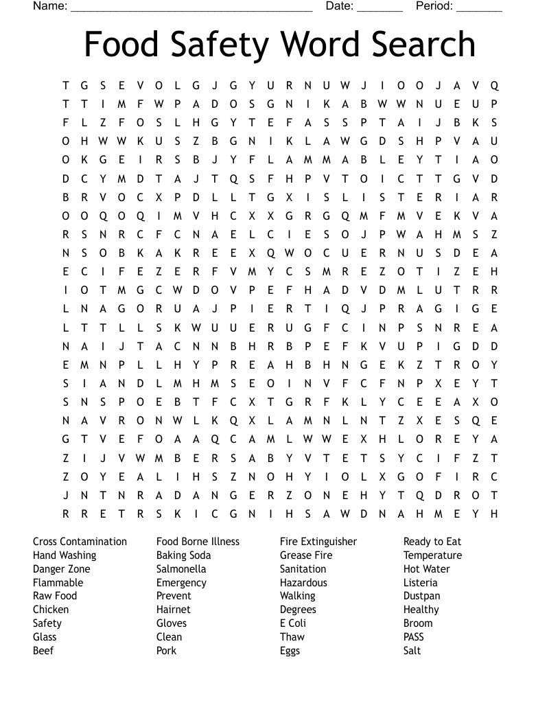 Food Safety Word Search
