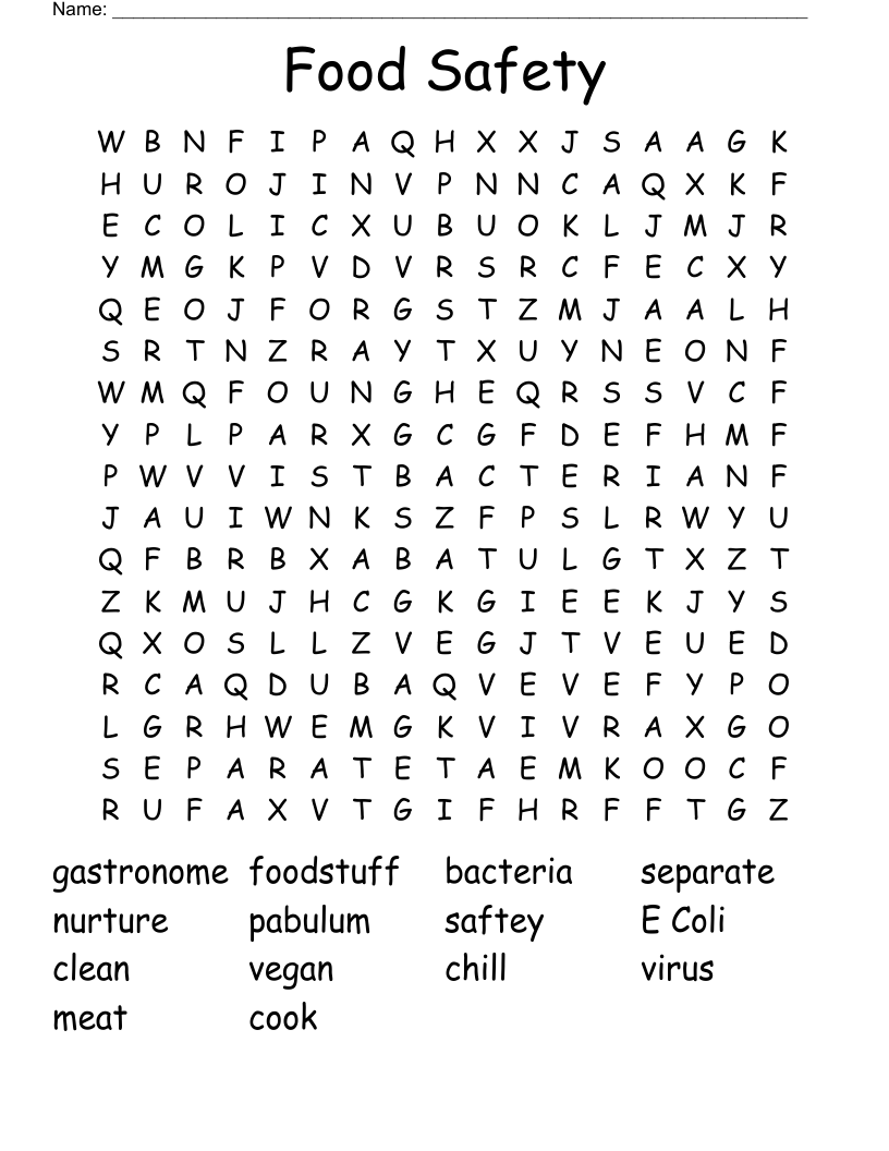 Food Safety  Word Search