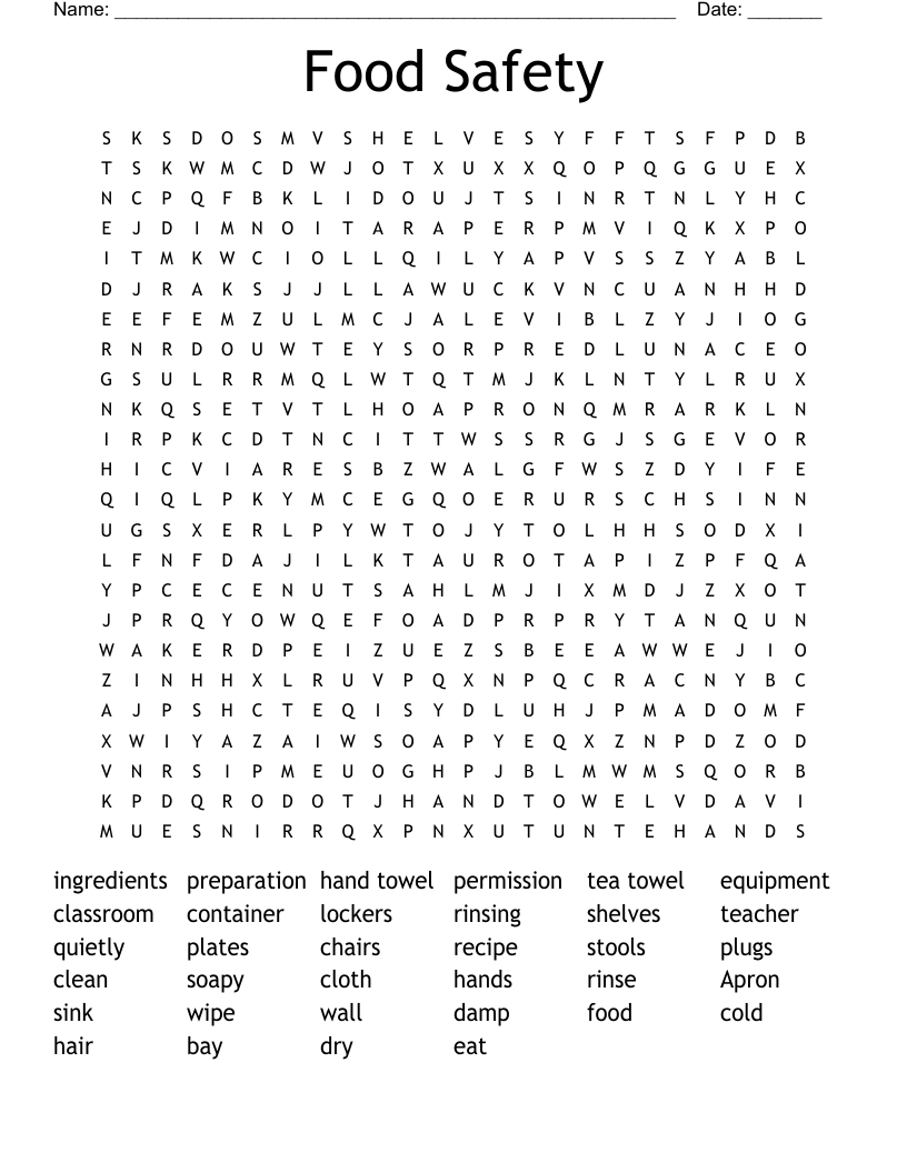 Food Safety  Word Search