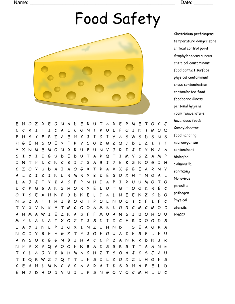 Food Safety  Word Search