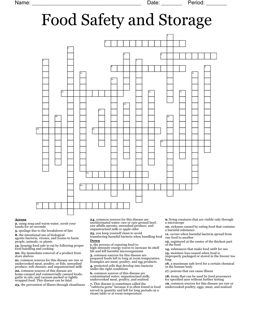 Food Safety and Storage Crossword