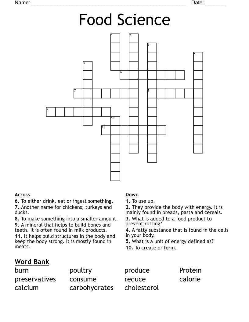 Food Science Crossword