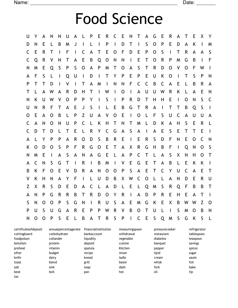 Food Science Word Search