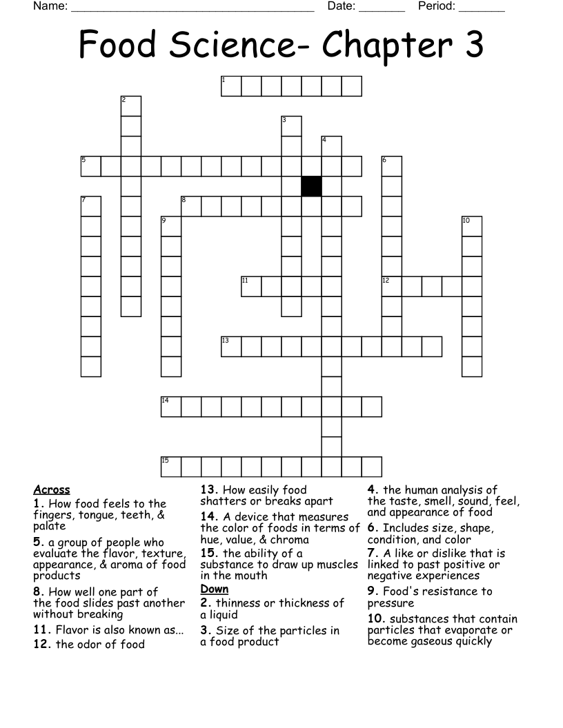 Food Science- Chapter 3 Crossword
