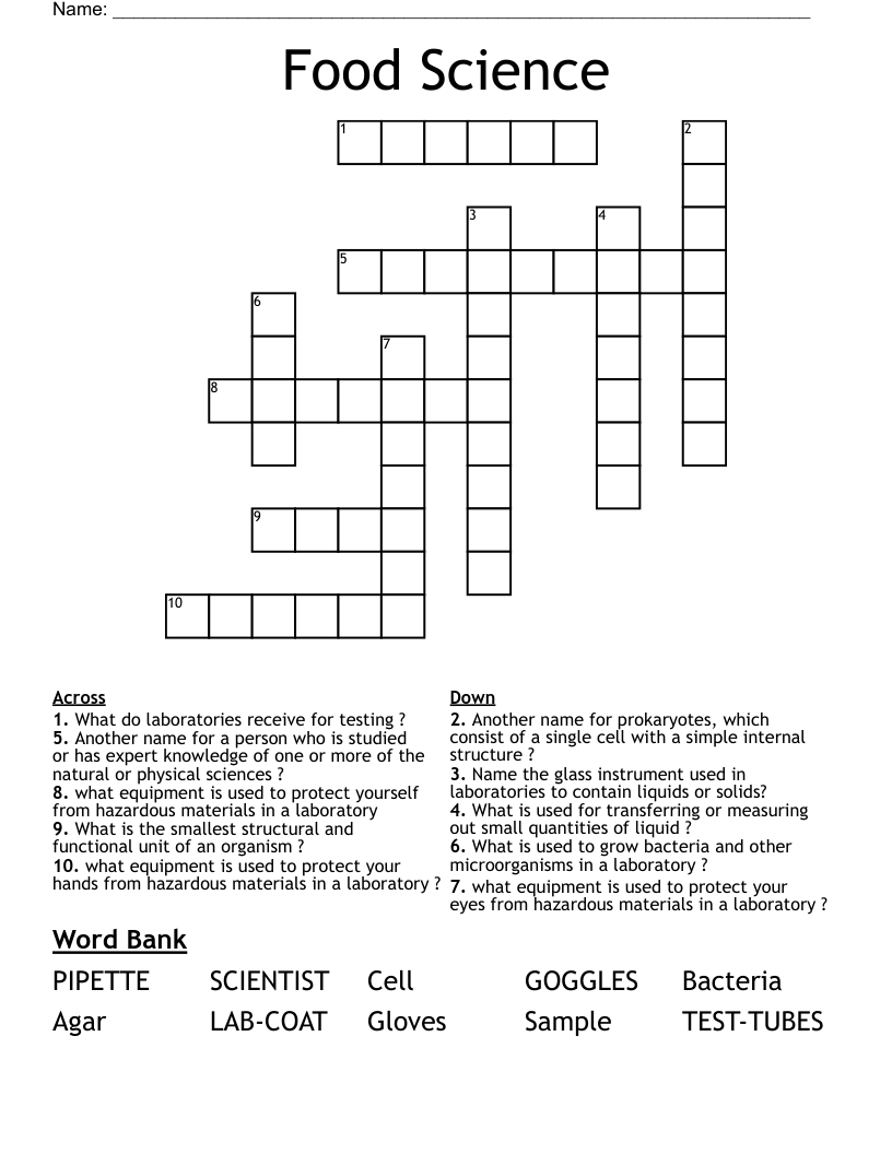 Food Science  Crossword