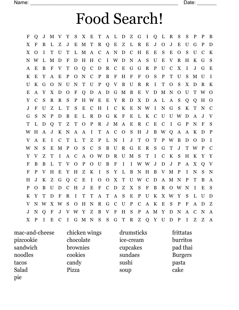 Food Search! Word Search