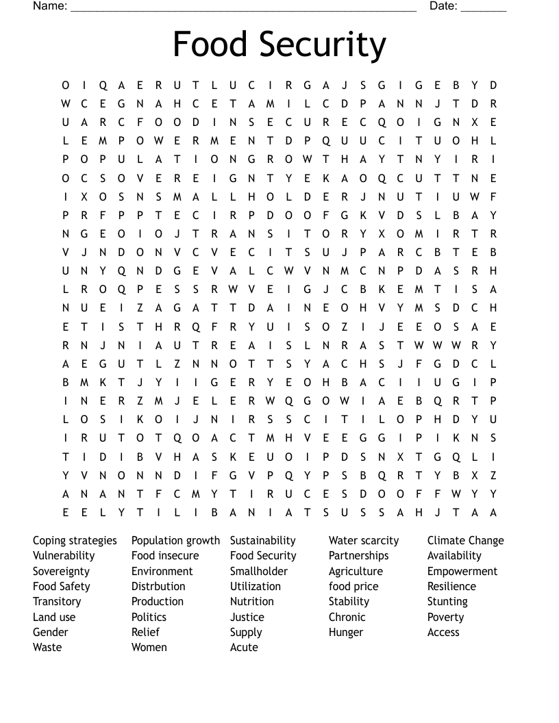 Food Security Word Search