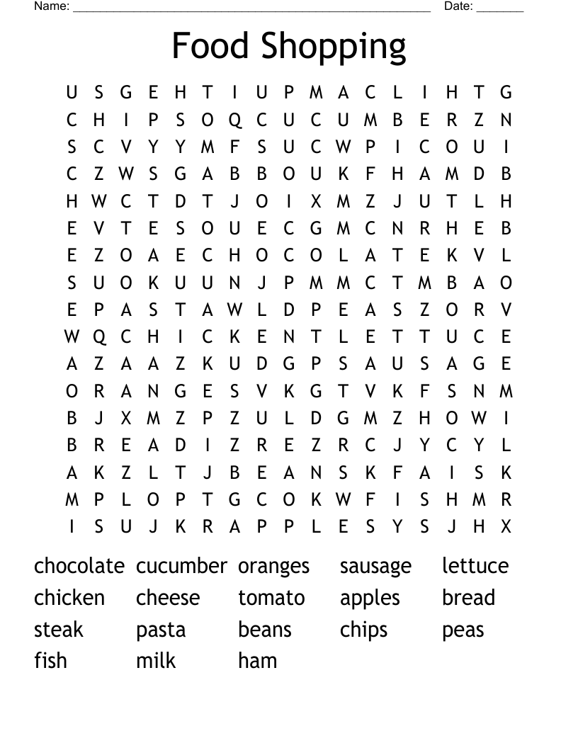 Food Shopping Word Search