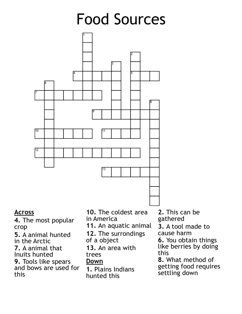 Food Sources Crossword