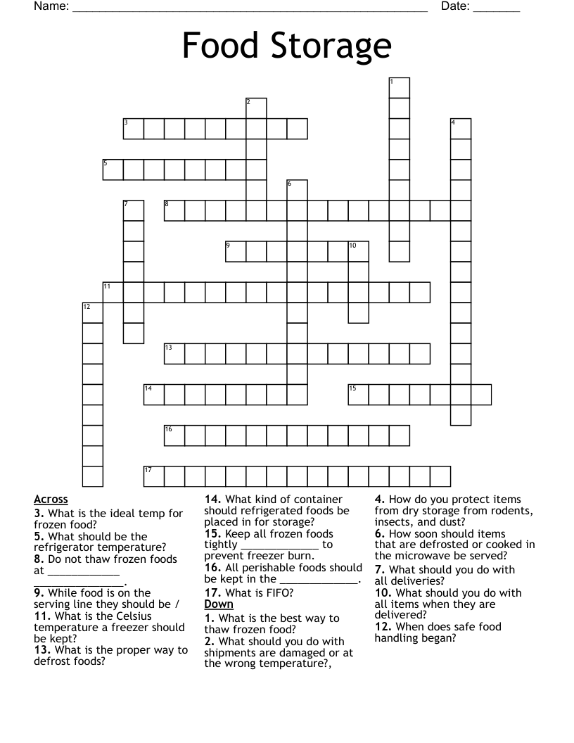 Food Storage Crossword
