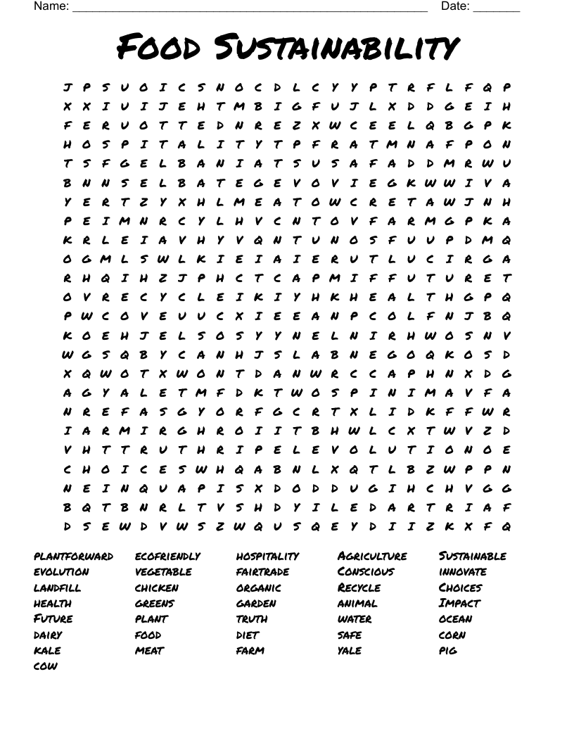 Food Sustainability Word Search