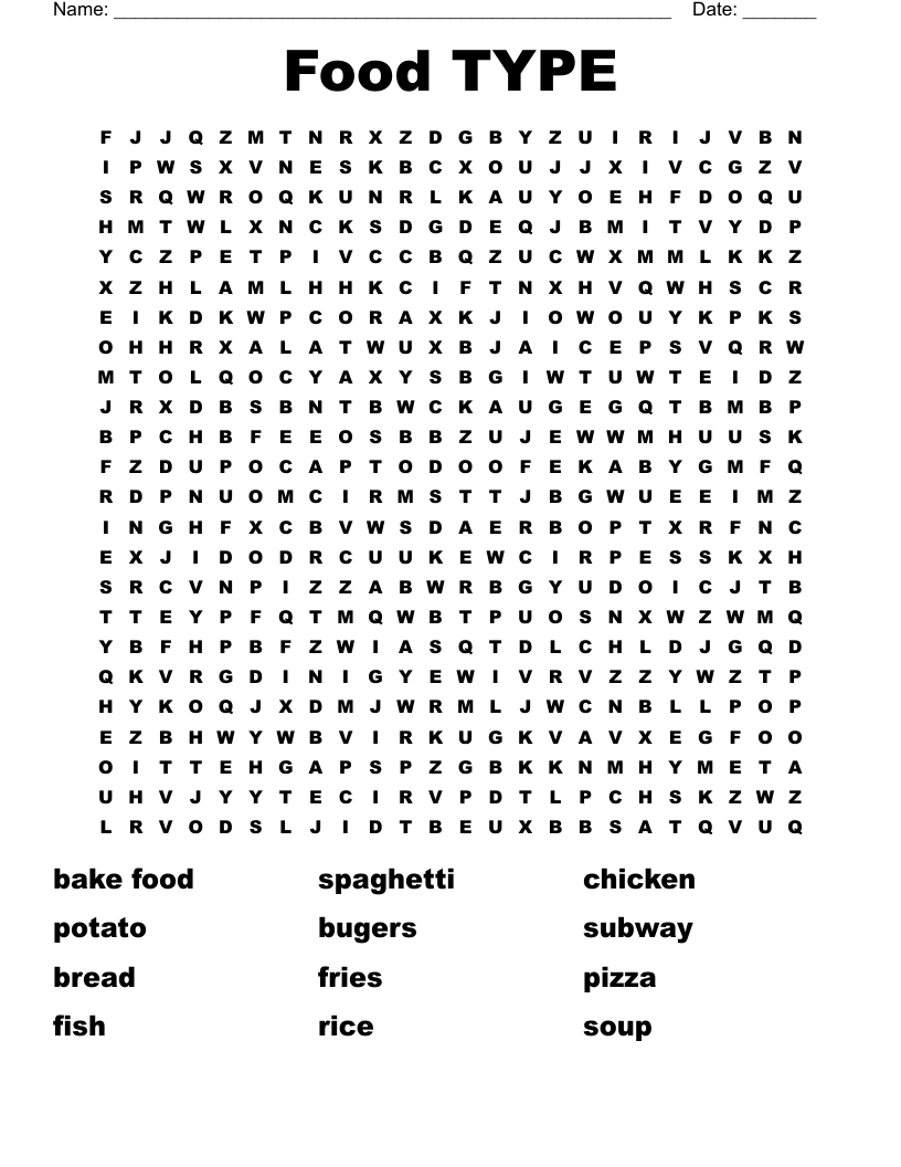Food TYPE Word Search