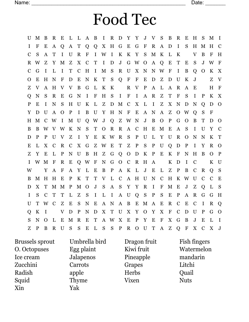 Food Tec Word Search