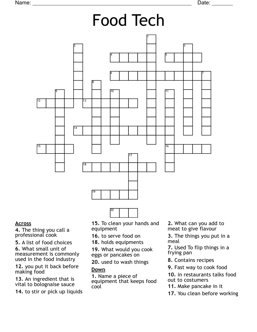 Food Tech Crossword