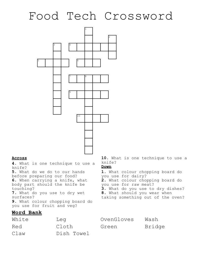 Food Tech Crossword