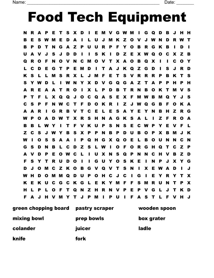 Food Tech Equipment  Word Search