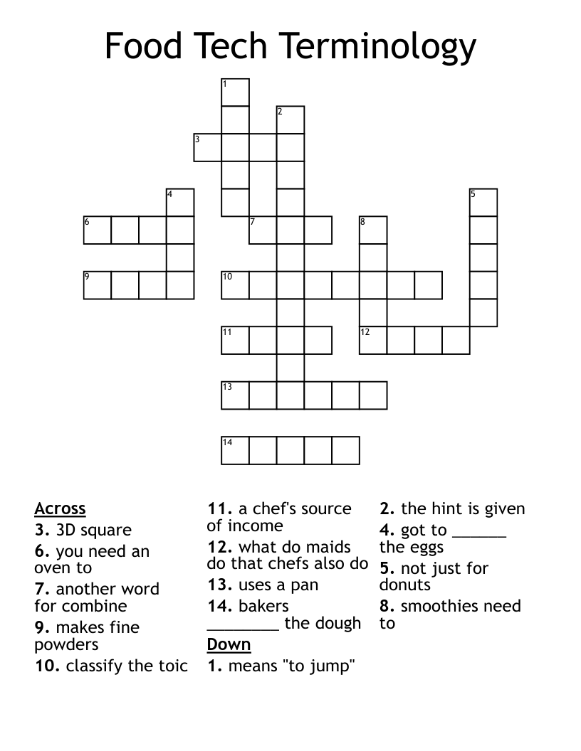 Food Tech Terminology Crossword