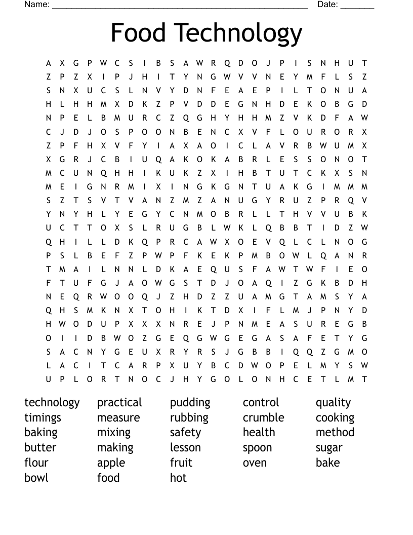 Food Technology Word Search
