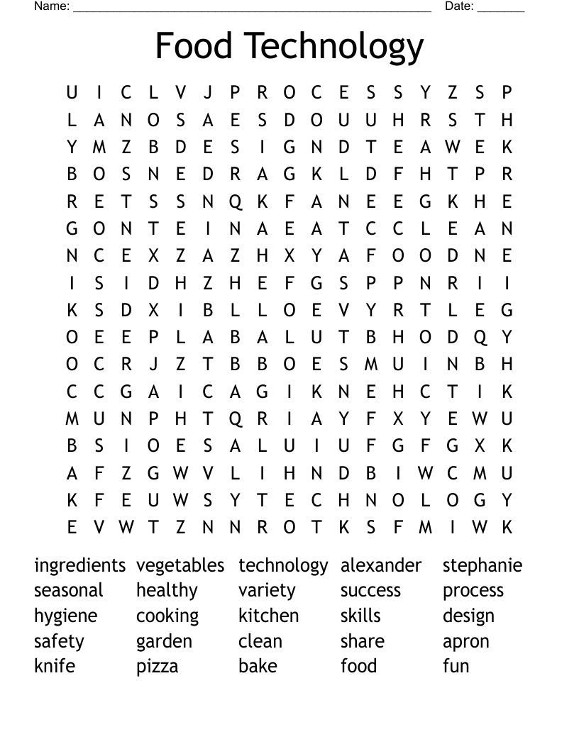 Food Technology Word Search