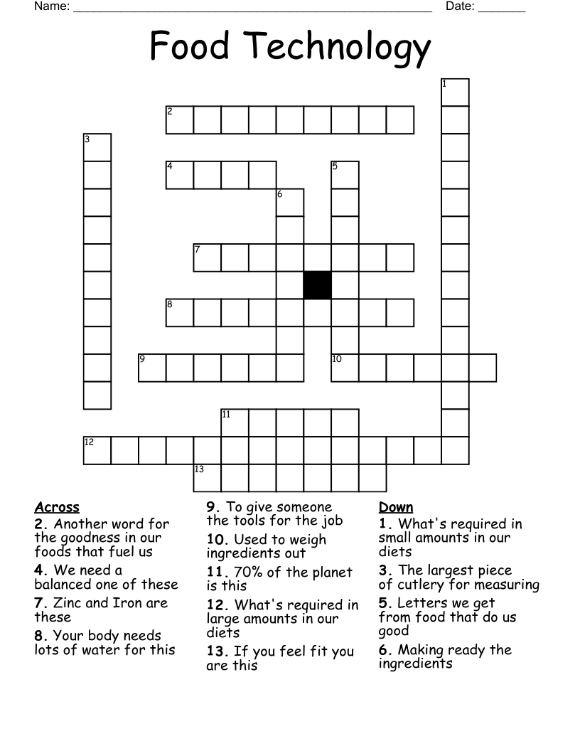 Food Technology Crossword