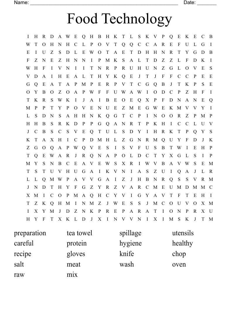 Food Technology Word Search