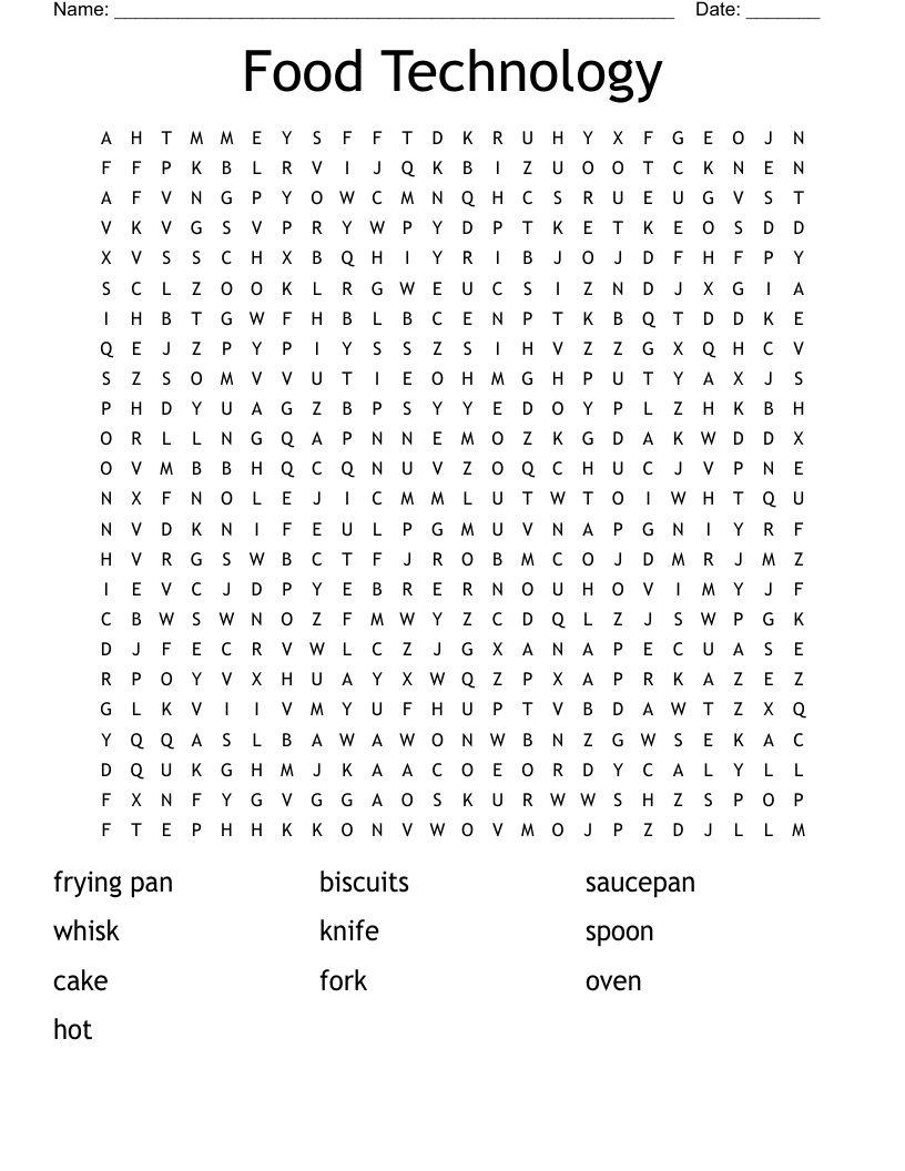 Food Technology Word Search