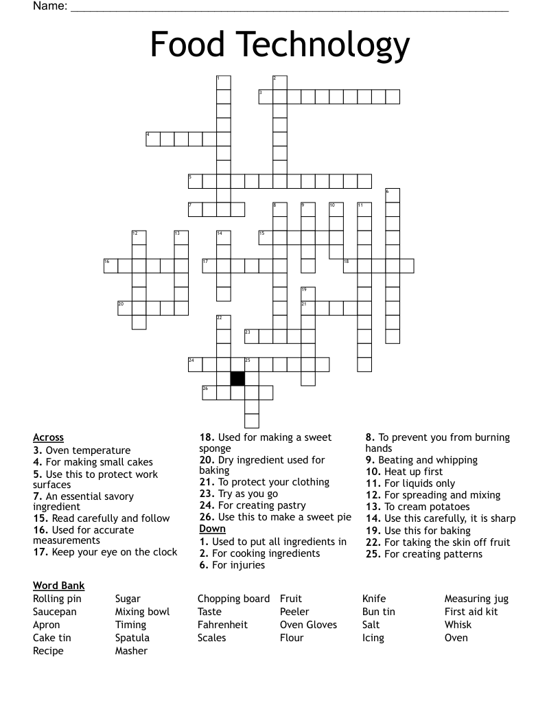 Food Technology Crossword