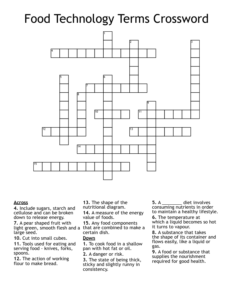 Food Technology Terms Crossword