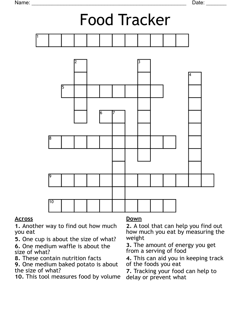 Food Tracker Crossword