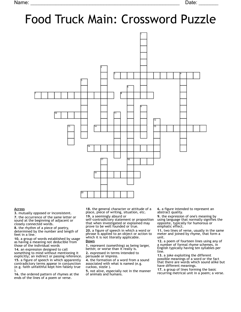 Food Truck Main: Crossword Puzzle