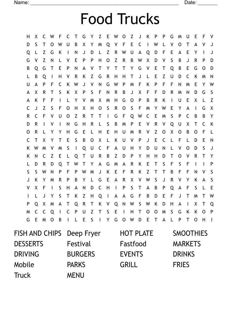 Food Trucks Word Search